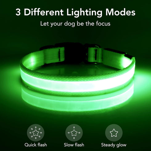 LED Dog Collar, Adjustable USB Rechargeable Light Up Safety Glowing Collar for Dogs, Small, Green