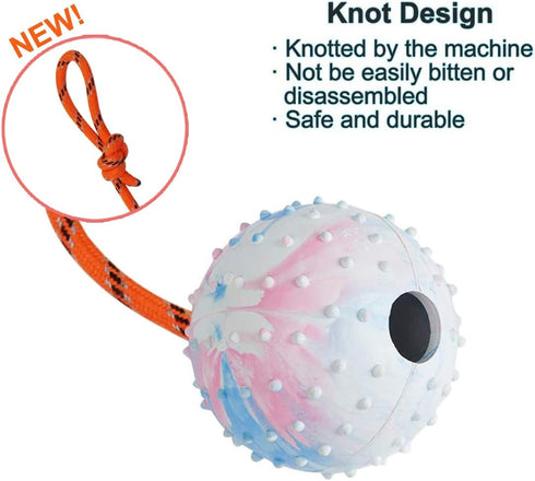2 Pack Dog Ball, K9 Ball, Solid Rubber Ball on Rope for Reward, Fetch, Play (7cm)