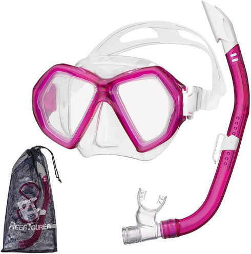 Snorkeling Gear for Adults Age 10+ - 2 Window Adult Snorkel Mask & Set, Panoramic Wide View with Travel Bag
