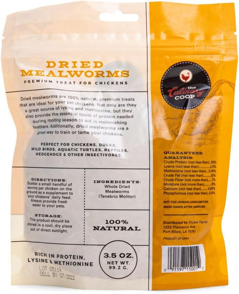 Fluker's Culinary Coop Premium Chicken Treats - Mealworms 3.5 oz, High Protein Nutritious Treat