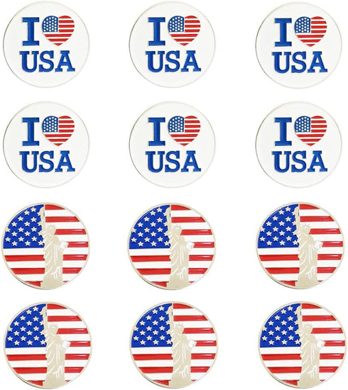 Golf Ball Markers Assorted Patterns Value Pack of 12, Golf Gifts, Cap Clips, Divot Repair Tools for Men Women