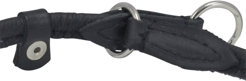 Round Genuine Rolled Leather Choke Dog Collar - Black (20" Long)