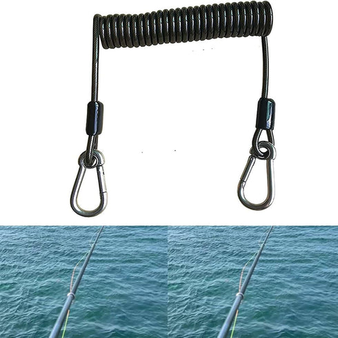 Retractable Fishing Tool Lanyard, Coiled Stainless Steel Heavy Duty Safety Rope Tether with Carabiner - 2 Pcs