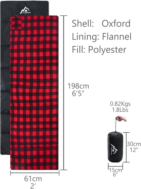 Heated Sleeping Bag Pad, Heated Sleeping Bag Liner with Type-C Input, 5 Heating Zones, Black & Red Flannel