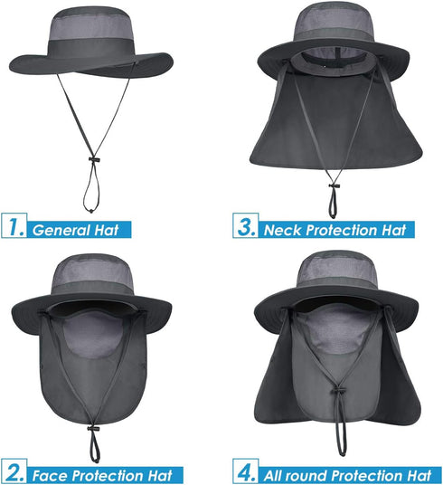 IYEBRAO Mens Outdoor Sun Hat with Face Neck Flap, UV Protection Wide Brim Fishing Hat