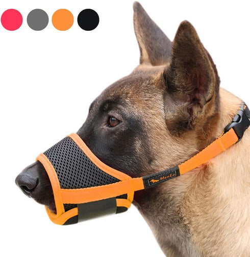 HEELE Dog Muzzle, Soft Nylon Anti Biting Muzzle, Adjustable Loop for Small Medium Large Dogs (Orange, M)
