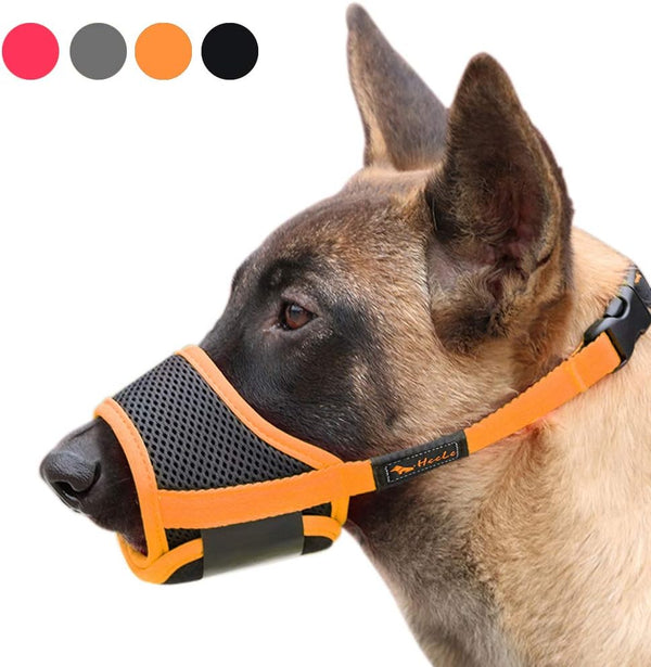 HEELE Dog Muzzle, Soft Nylon Anti Biting Muzzle, Adjustable Loop for Small Medium Large Dogs (Orange, M)