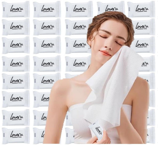Premium Disposable Washcloths (40pcs) - Portable Pure Cotton Compressed Towels for Face & Hand Washing, Travel Ready