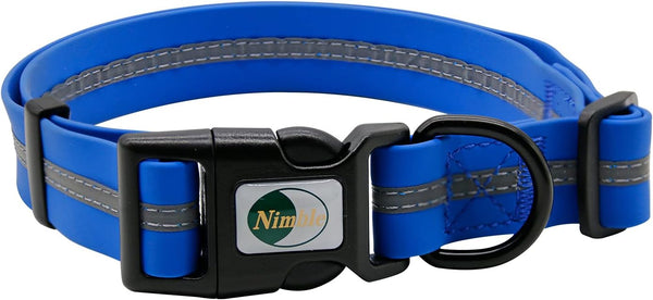 NIMBLE Dog Collar, Waterproof Adjustable PVC & Polyester with Reflective Cloth Stripe - Sizes S/M/L, Blue