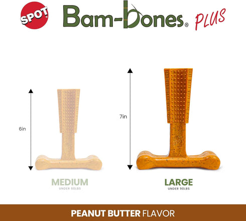 SPOT Bam-bones PLUS T Bone - Durable Dog Chew for Aggressive Chewers, Bamboo Fiber & Nylon, 7in, Peanut Butter Flavor