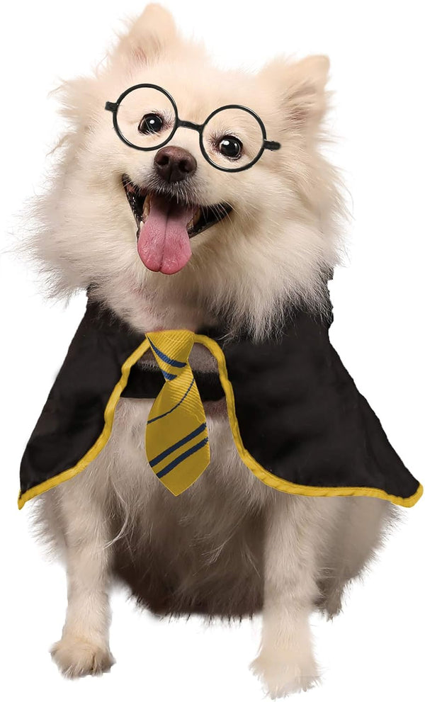 Dog Halloween Costume Wizard Pet Shirt, Funny Cat Clothes for Dogs Cats with Glasses (Medium, Yellow)