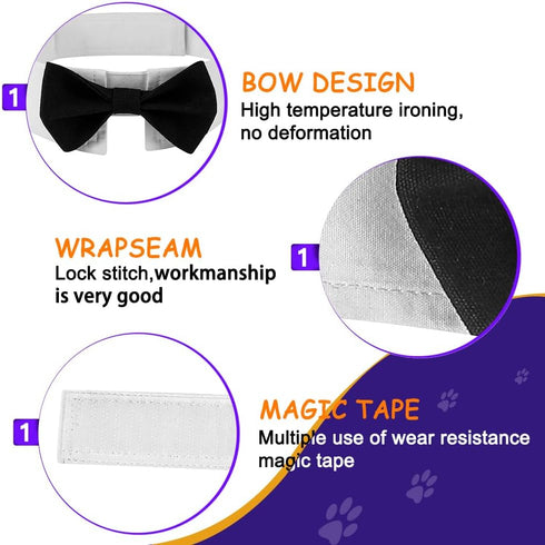 Elegant Dog Bow Tie, Adjustable Tuxedo Bowtie with White Collar for Formal Pets, Perfect for Special Occasions