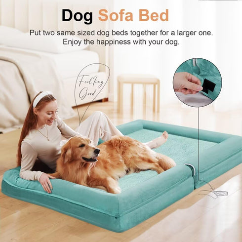 Large Orthopedic Dog Bed, Washable with Bolster, Egg Crate Foam Couch Sofa Waterproof, Removable Cover for Medium Large