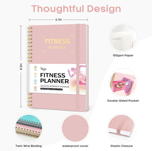 Fitness Workout Journal for Women & Men, A5 (5.5" x 8.2") Workout Log Book Planner for Tracking Wellness Goals.