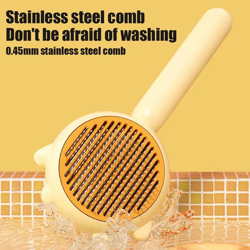 Pet Hair Brush with Release Button, Self Cleaning Cat Brush for Shedding, Grooming Long and Short Hair Dogs and Cats