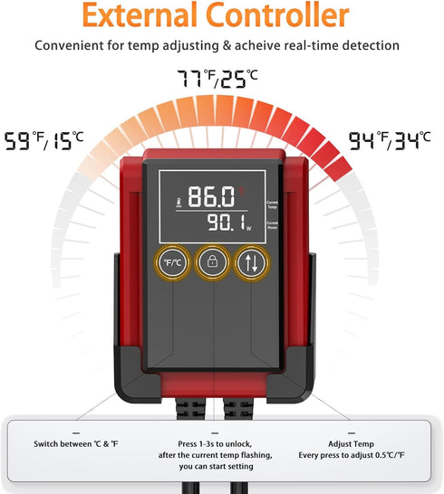 AQQA 100W Aquarium Heater for 8-20 Gal Fish Tank with External Digital Controller