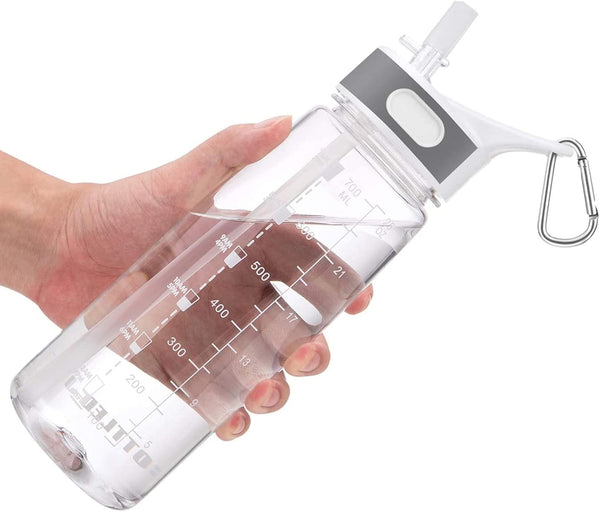 Sports Water Bottle with Straw & Handle, BPA-Free, 27oz Leakproof Bottle with Motivational Marker for Outdoor Activity