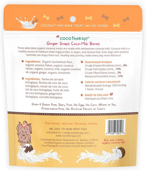 CocoTherapy Ginger Coco-Milk Bones - 3 Pack, 6 Ounces Each, USDA Organic