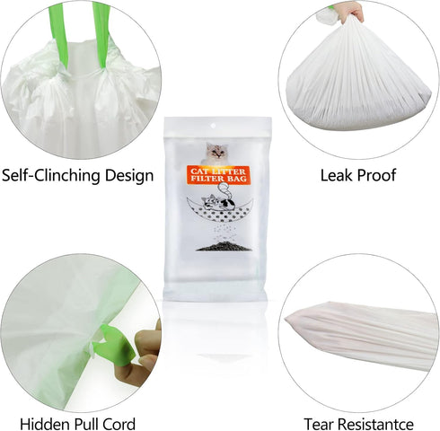 Sifting Cat Litter Box Liners Bags with Holes, Drawstring Scratch Resistant Waste, 1 Pack of 7, 36x18 Inch