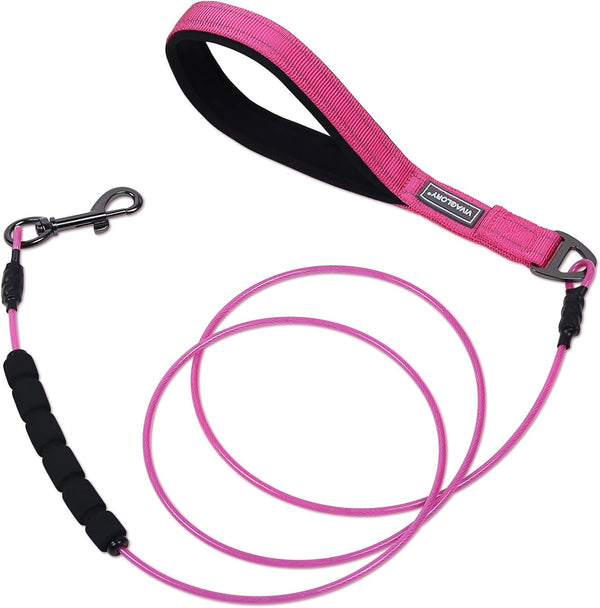 VIVAGLORY Chew Proof Dog Leash, 6FT, Pink, Soft Foam Reflective Padded Handle, Waterproof Non Chewable Metal Leash for