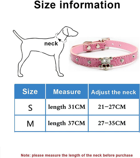 Cute Dazzling Skull Diamond Crystal Rhinestone Leather Collar for Small Pet Dog Cat (XS, Black)