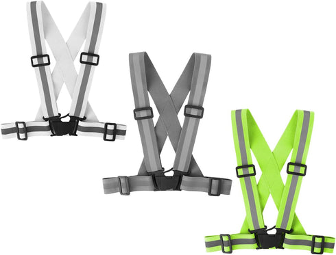 Running Reflective Vest Gear 3 Pack - Adjustable High Visibility Safety Belt Straps for Night Walking