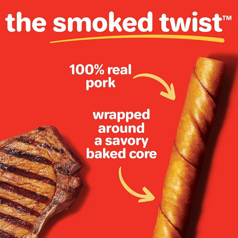 40 Count Hartz Oinkies Smoked Twists with Naturally Smoked Pork Rawhide-Free Dog Treats, Highly Digestible Long Lasting