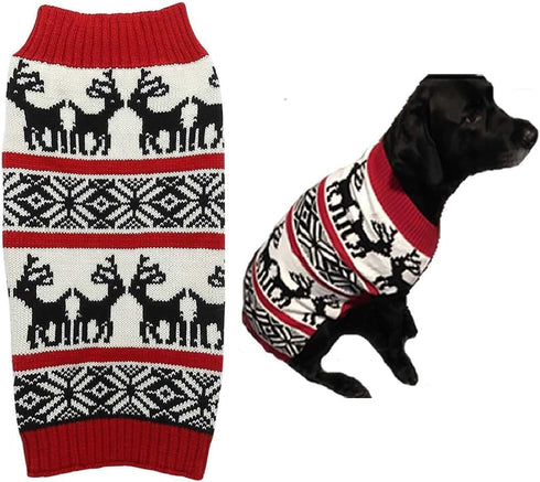 Lanyarco Ugly Dog Christmas Sweater, Vintage Knit Xmas Reindeer Holiday Outfit, XL Size Back Length 20"