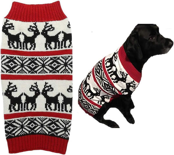 Lanyarco Ugly Dog Christmas Sweater, Vintage Knit Xmas Reindeer Holiday Outfit, XL Size Back Length 20"
