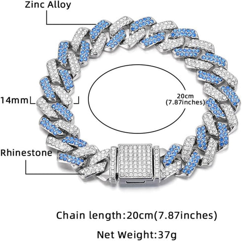 Silver Cuban Link Dog Collars, Bling Dog Necklace Diamond Glitter Rhinestone for Small Medium Large Pets, 14-Inch