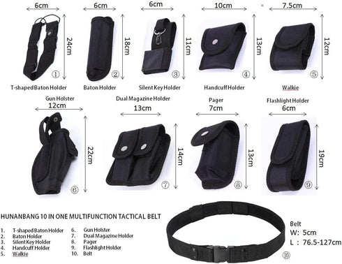 HUNANBANG 10 pcs Duty Belt Black Tactical Equipment System Set for Law Enforcement