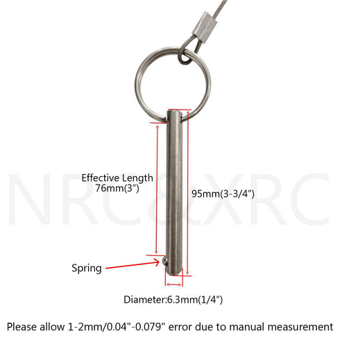Quick Release Pin, 1/4" Diameter, 3-3/4" Total Length, 316 Stainless Steel Bimini Top Pin (4 Pack)