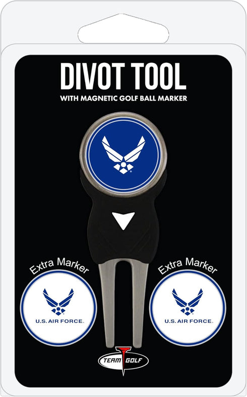 Team Golf Military Air Force Divot Tool Pack with 3 Golf Ball Markers Divot Tool with 3 Golf Ball Markers Pack, Markers are Removable Magnetic Double-Sided Enamel