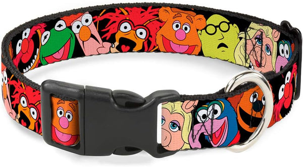 Buckle-Down Plastic Clip Collar - Muppets Faces Black, 1" Wide, Fits 11-17" Neck, Medium
