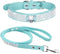 Rhinestone Dog Collar, Dazzling Sparkling Soft Velvet Leather Collar and Leash Set for Small Dogs (L:38-46 cm, Blue-5)