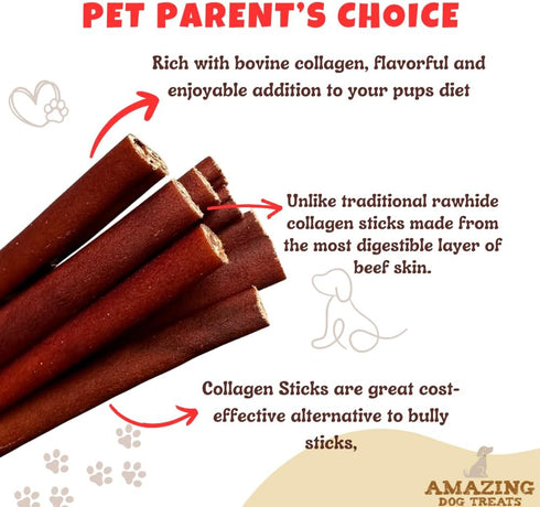 Amazing Dog Treats 6 Inch Collagen Stick - 25 Count, 95% Natural Collagen Bully Sticks for Dogs