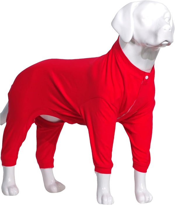 Lovelonglong Four Feet Dog Pajamas, Lightweight Pure Cotton Dog Jumpsuits, Stylish PJS for Large Medium Small Dogs, Red