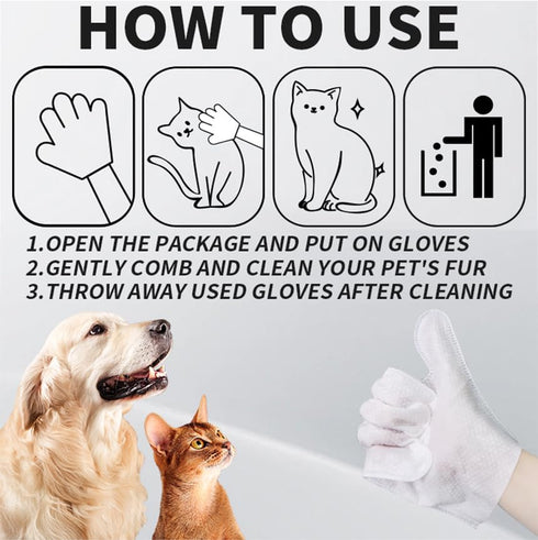 Cleaning Glove for Dog and Cat, Wipes Gloves for Pet Fur Face, Ear, Eye, Paws Cleaning Wipes, Grooming Wipes (6 Pcs)