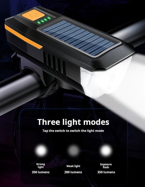 Multi-Functional Solar-Powered USB Rechargeable Mountain Bike Night Cycling Light and 120dB Horn