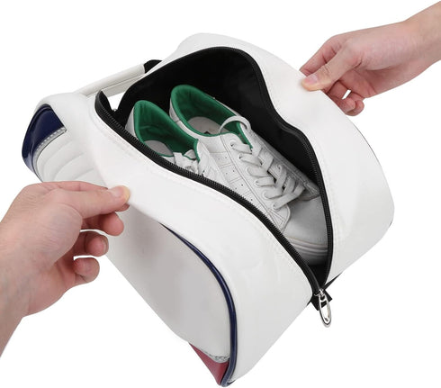 Golf Shoe Bag - PU Leather Carrier Bag, Dustproof Socks Storage, Elegant Cool Golf Tote for Men Women (White)