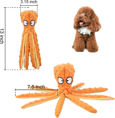 WishLotus Octopus Dog Chew Toy, No Stuffing Plush Squeaky Toy with Crinkle Paper for Small, Medium Dogs (Orange)