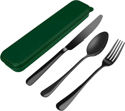 Portable Cutlery Set, Travel Utensil Set with Case, 18/8 Stainless Steel Spoon and Fork Set for Lunch Box, 3 PCs