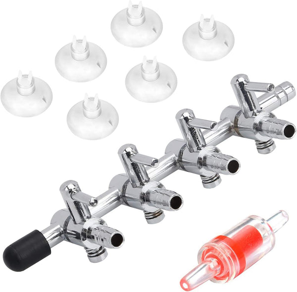 Pawfly 4-Way Aquarium Air Flow Control Lever Valve Manifold for Air Pumps, Includes 1 Non-return Check Valve