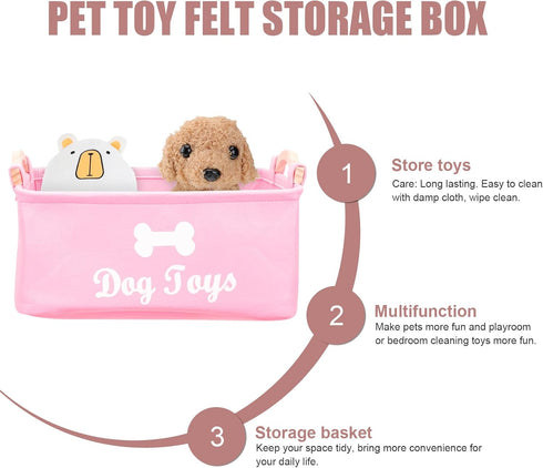 Dog Toy Basket, Storage Bins with Handle, Foldable Square Dog Toy Box for Pet Toys and Blankets