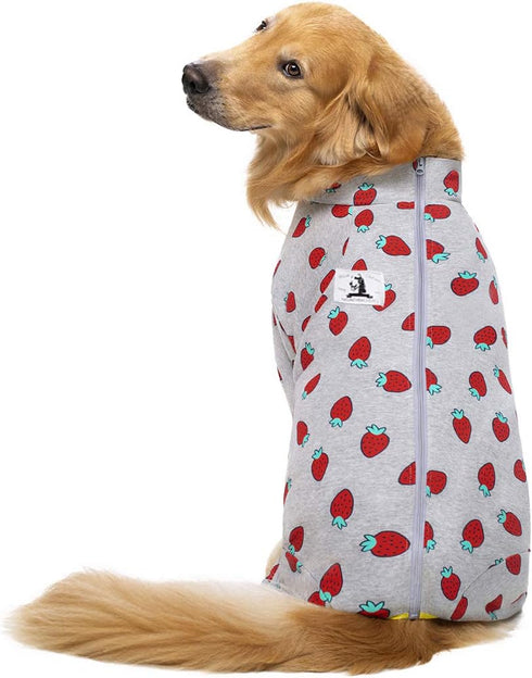 Cotton Medium Large Dog Onesie Surgery Recovery Suit, Full Covered Dog Pajamas with Long Sleeves and Zipper
