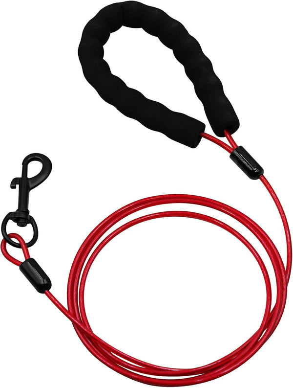 Heavy Duty Dog Leashes - Chew Proof with Comfortable Padded Handle, 4/5/6 FT Steel Safety Lead Rope for Dogs (Red, 4FT)