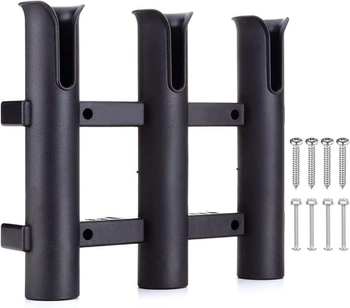 Fishing Rod Holder Bracket, Tube 3 Rod Rack for Boat, Kayak, Garage Storage or Truck, Side-Mount (Black)