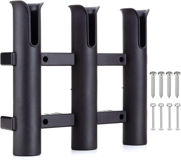 Fishing Rod Holder Bracket, Tube 3 Rod Rack for Boat, Kayak, Garage Storage or Truck, Side-Mount (Black)