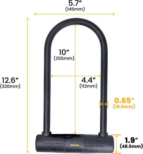 Sigtuna Bike U Lock, Extra Long Heavy Duty Anti Theft, 16mm Bicycle Lock with Shackle, Mounting Holder, and 4ft Cable