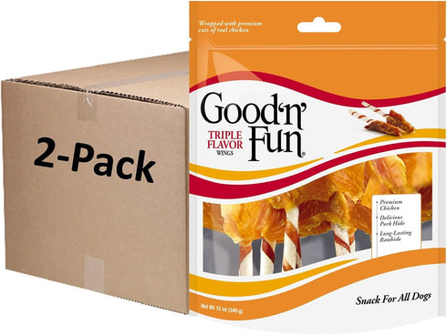 Good 'N' Fun Triple Flavor Wings, Real Meat Treats for All Dog Sizes, 2 Pack
